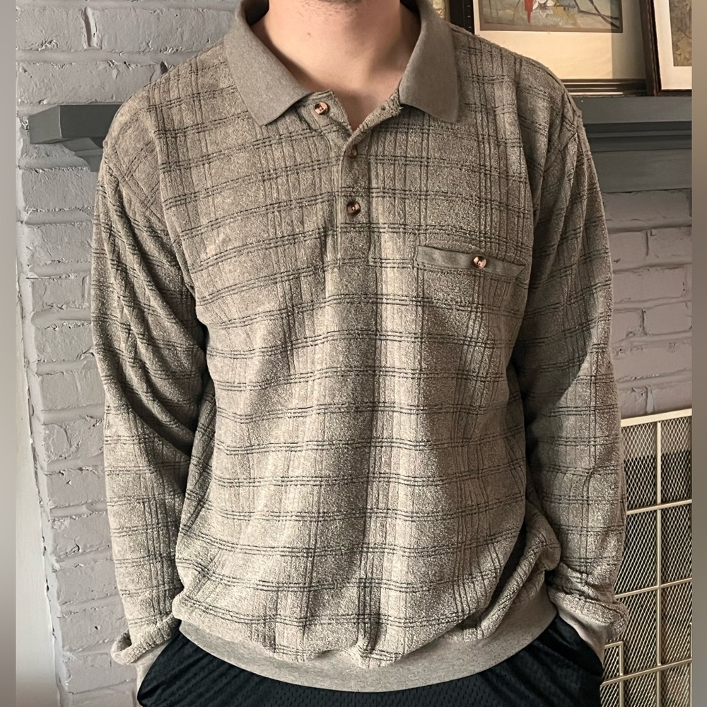 David Taylor Plaid Terry Cloth Polo